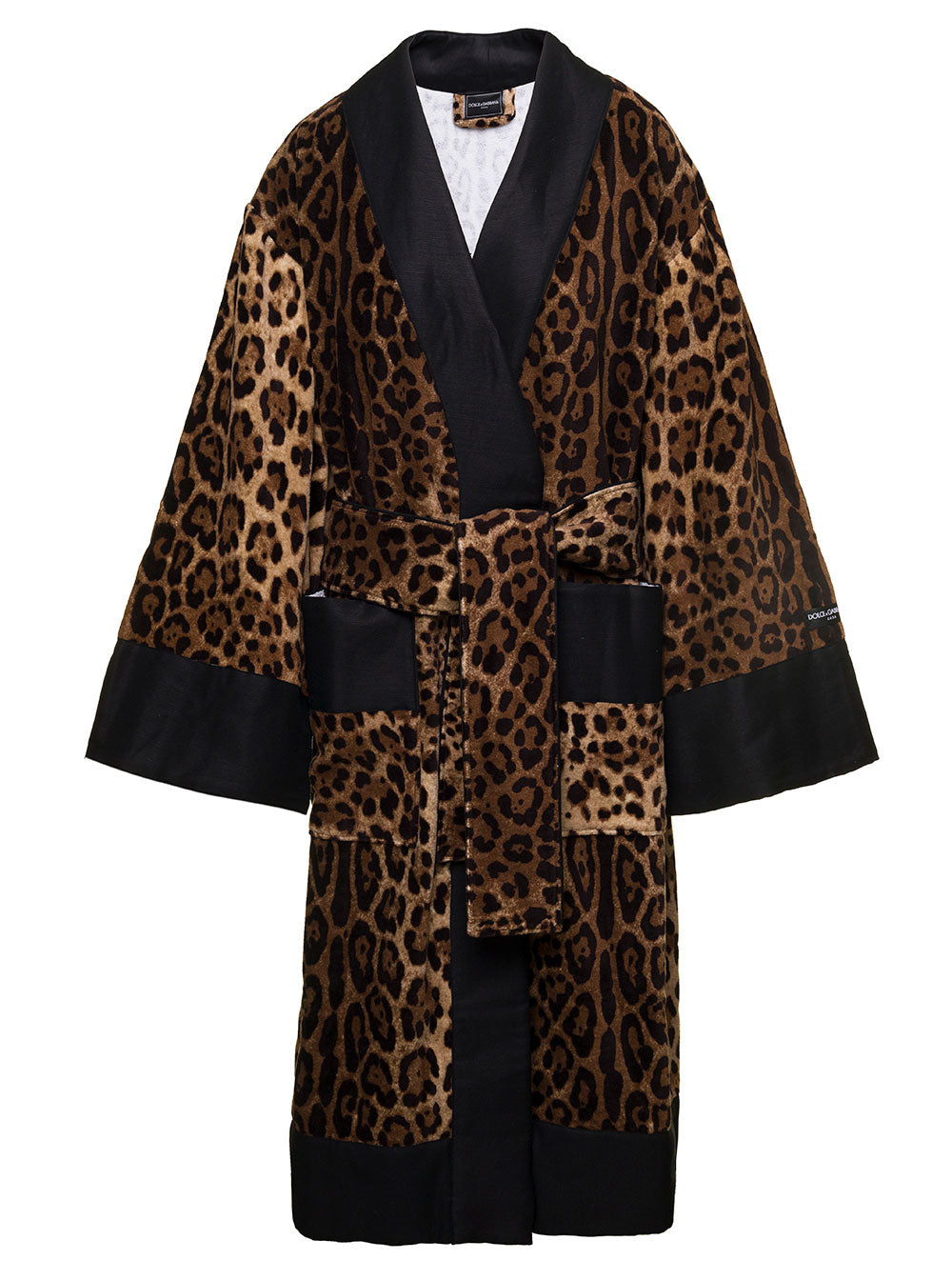 Multicolor Kimono Bathrobe With All-Over Leopard Print Cotton Dolce & Gabbana Brown Bathrobes