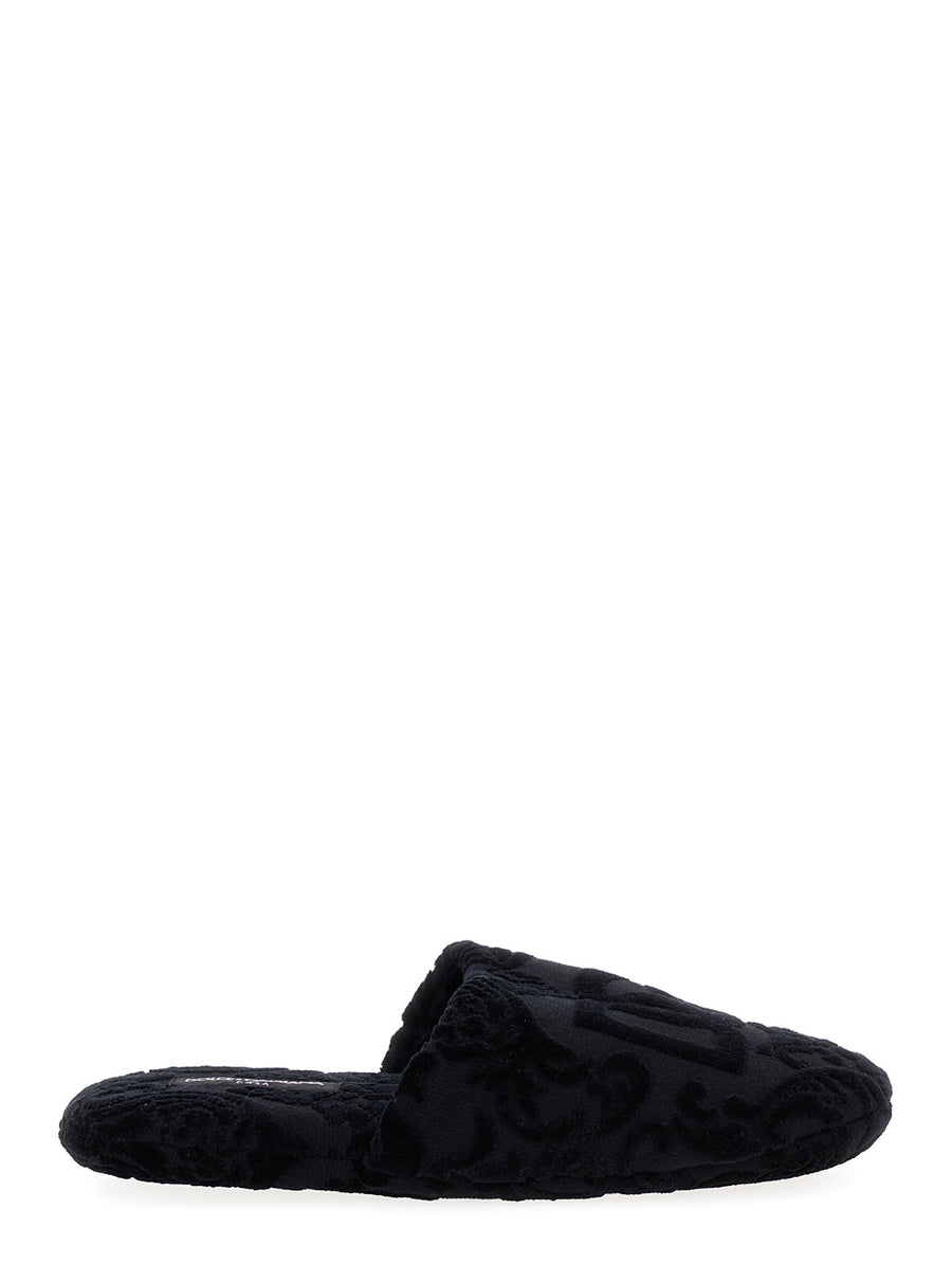 Slippers Black Cotton Terry