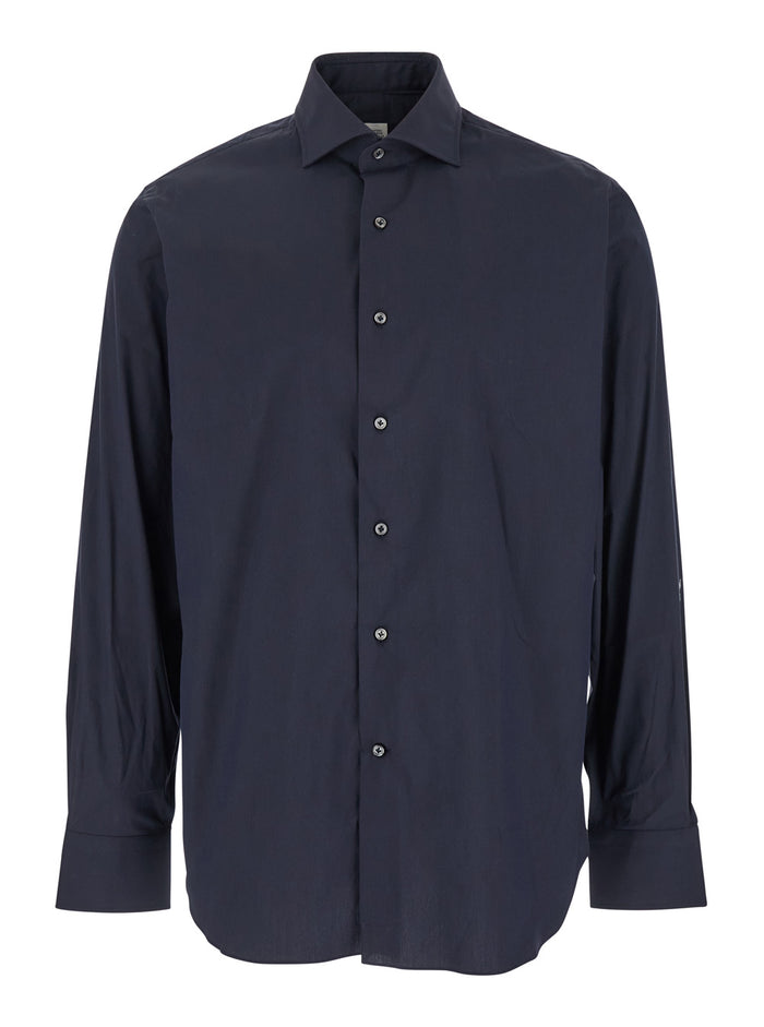Blue Shirt with Classic Collar in Cotton Blend Stretch Man Blu Polyamide Elastane And Blouses