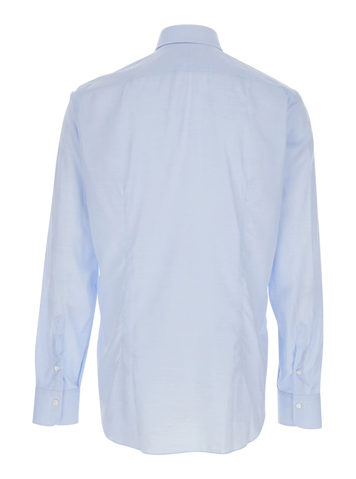 Light Blue Shirt with Classic Collar in Cotton Blend Stretch Man And Blouses