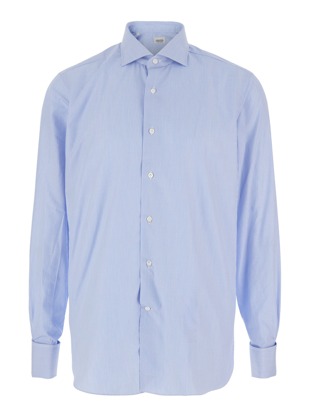 Light Blue Shirt with Classic Collar and All-Over Striped Motif in Cotton Man Blouses