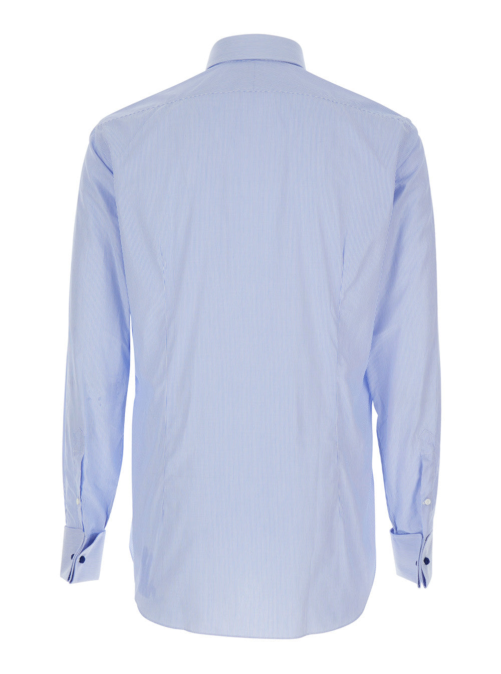 Light Blue Shirt with Classic Collar and All-Over Striped Motif in Cotton Man Blouses