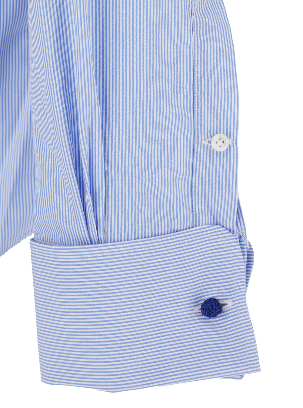 Light Blue Shirt with Classic Collar and All-Over Striped Motif in Cotton Man Blouses