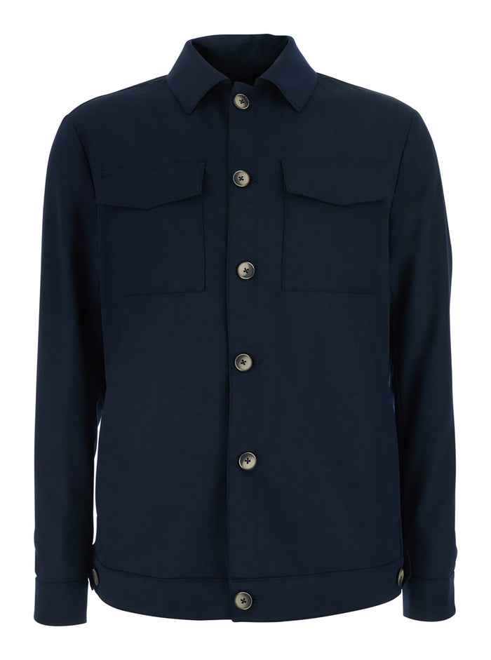 Jacket Blue Suit With Collar And Long Sleeves Tech Fabric Men Blu Blazers