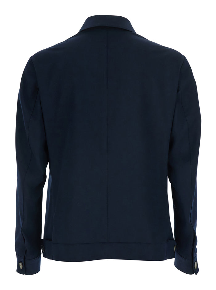 Jacket Blue Suit With Collar And Long Sleeves Tech Fabric Men Blu Blazers