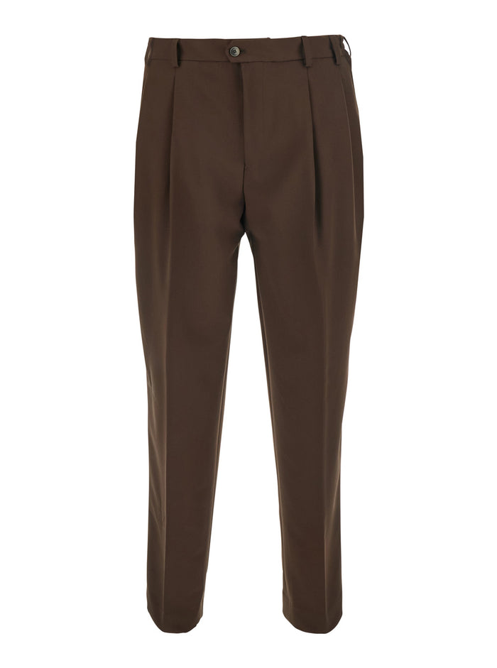Brown Pants Suit With Pockets And Zip Closure, Tech Fabric, Brown, Man Trousers