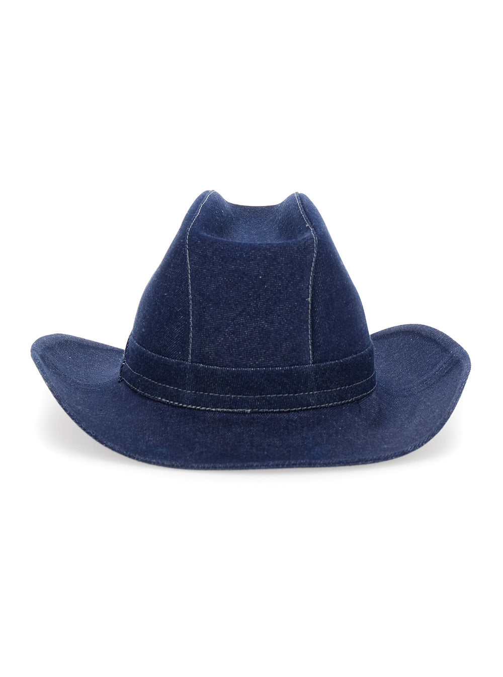 Blue Cowboy Hat With Wide Brim And Contrasting Stitching Denim Woman Blu Gloves