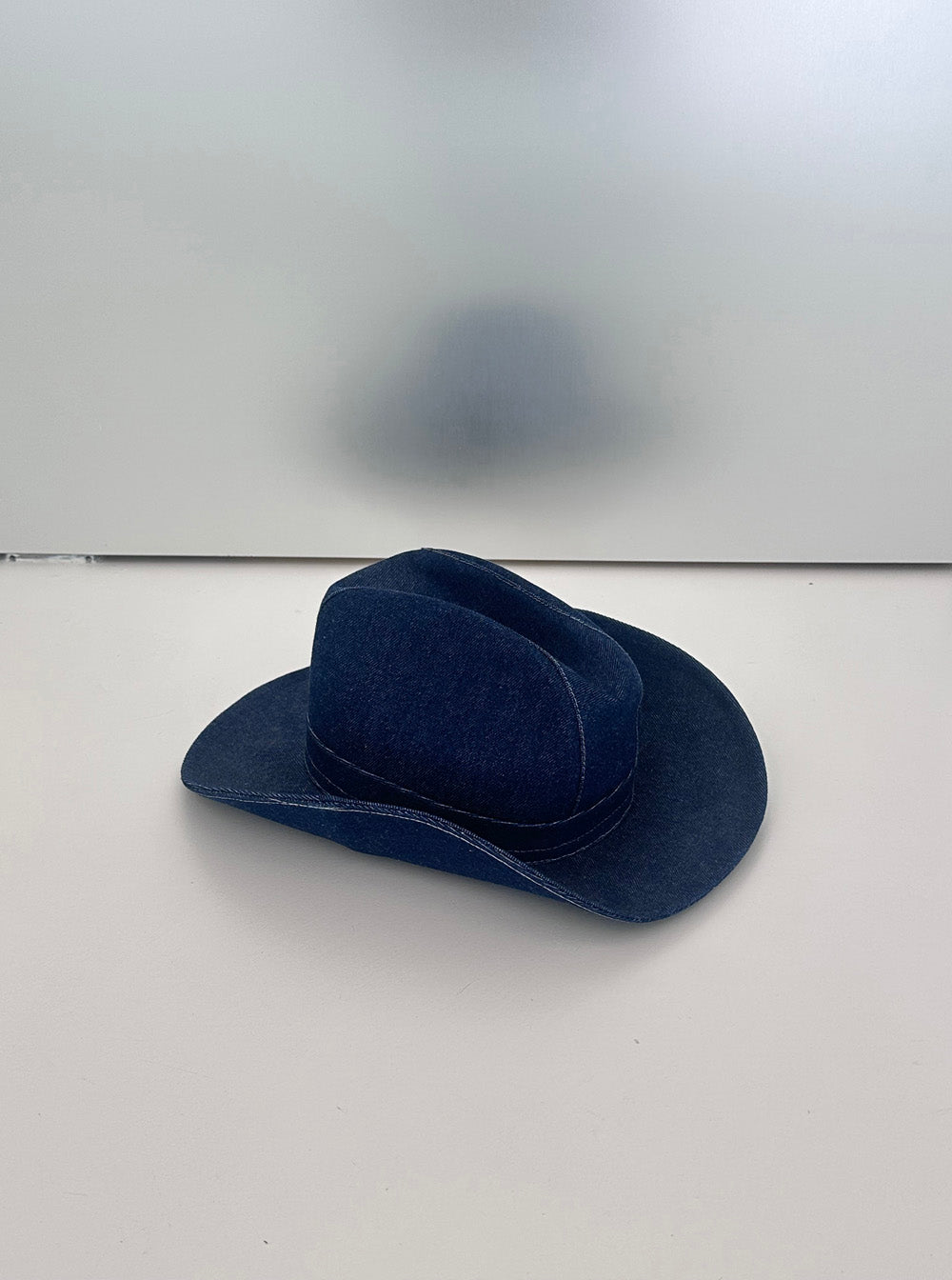 Blue Cowboy Hat With Wide Brim And Contrasting Stitching Denim Woman Blu Gloves