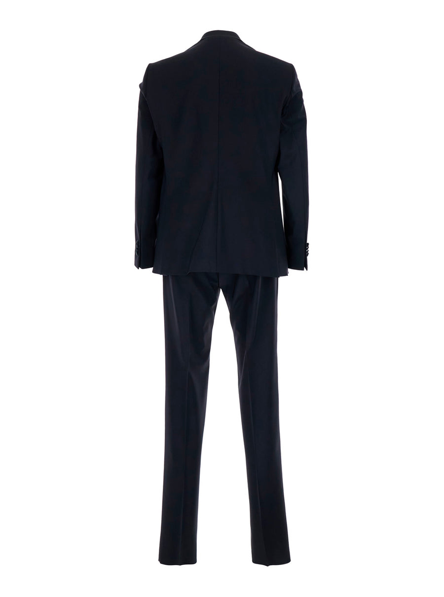 Blue Single-Breasted Suit With Peak Revers Fabric Suits