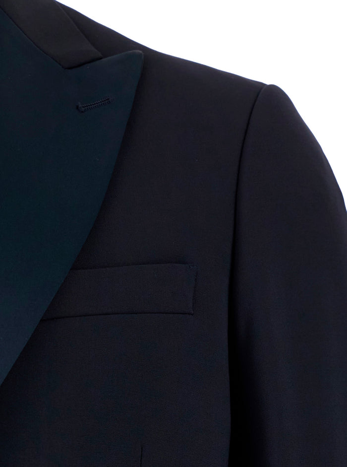 Blue Single-Breasted Suit with Peak Revers in Fabric Man Blu Suits