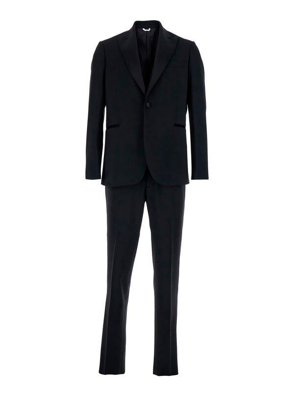 Black Single-Breasted Suit With Peak Revers Fabric Suits