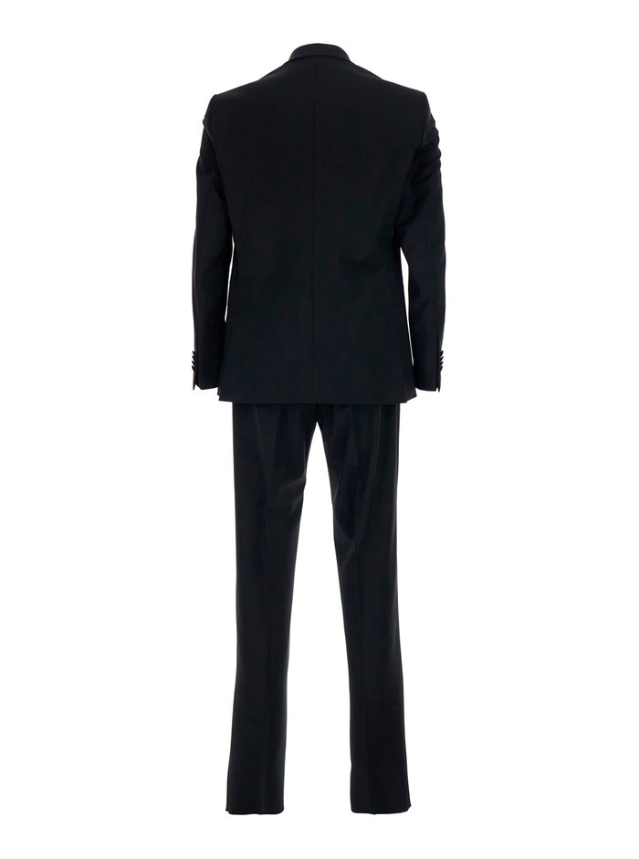 Black Single-Breasted Suit with Peak Revers in Fabric Man Suits
