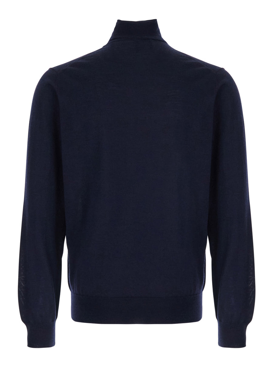 Blue Turtleneck Sweater Merino Wool Blend Tops