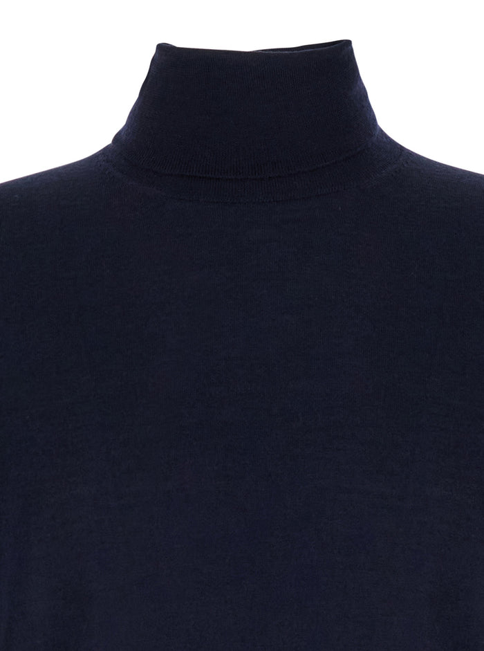 Blue Turtleneck Sweater in Merino Wool and Silk Blend Man Blu Merinos Cashmere Jersey