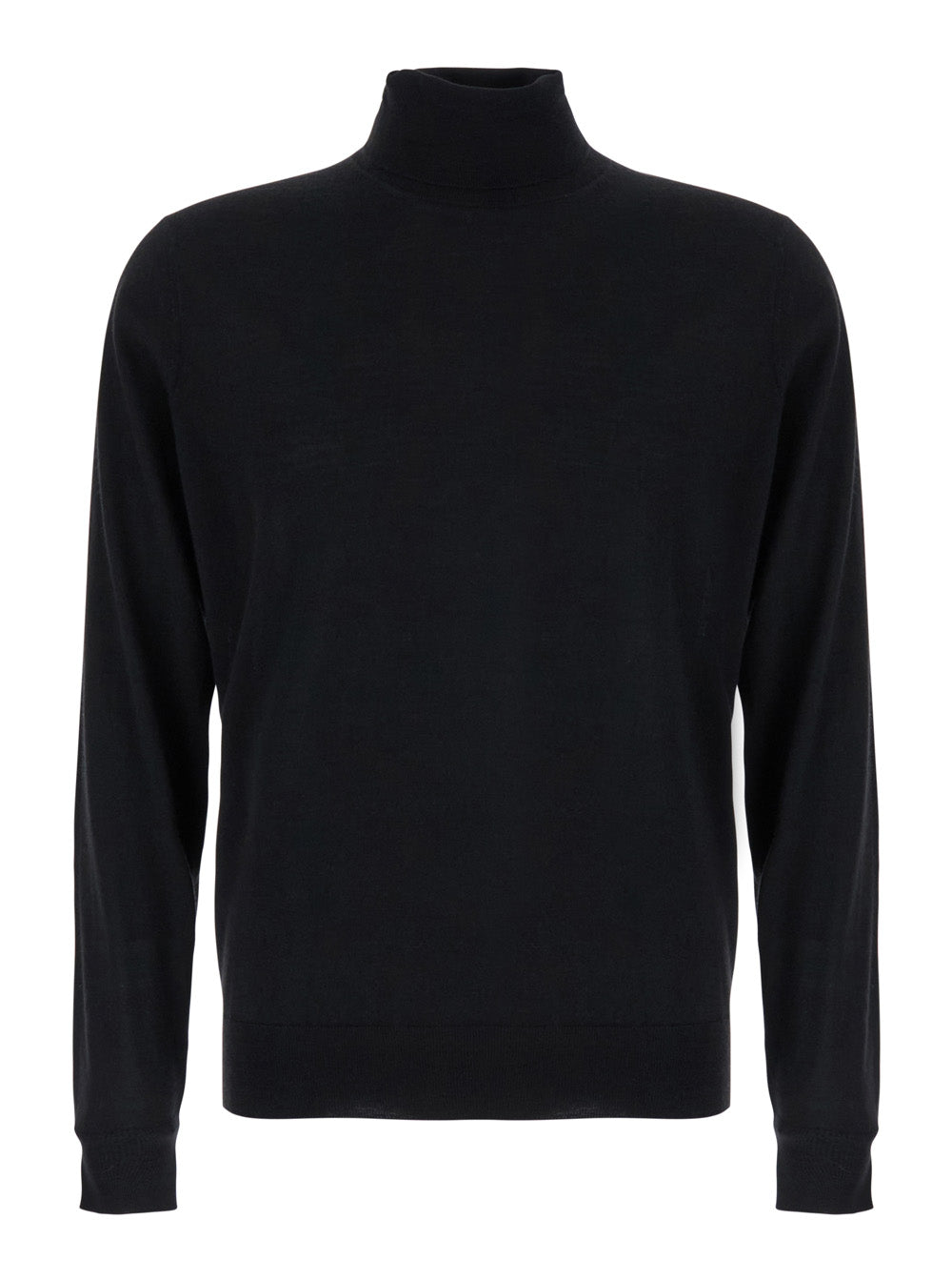 Black Turtleneck Sweater in Merino Wool and Silk Blend Man Merinos Cashmere Jersey