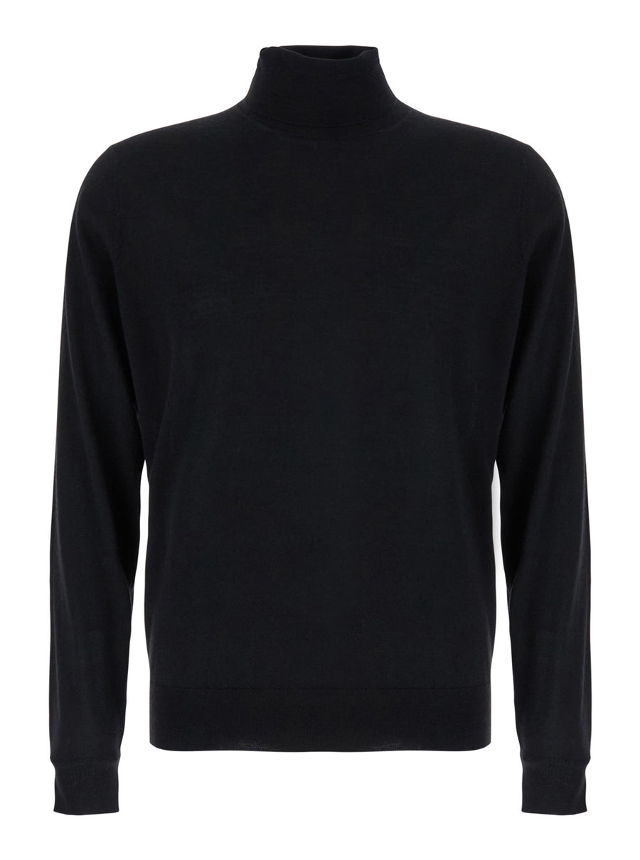 Black Turtleneck Sweater Merino Wool Blend Tops