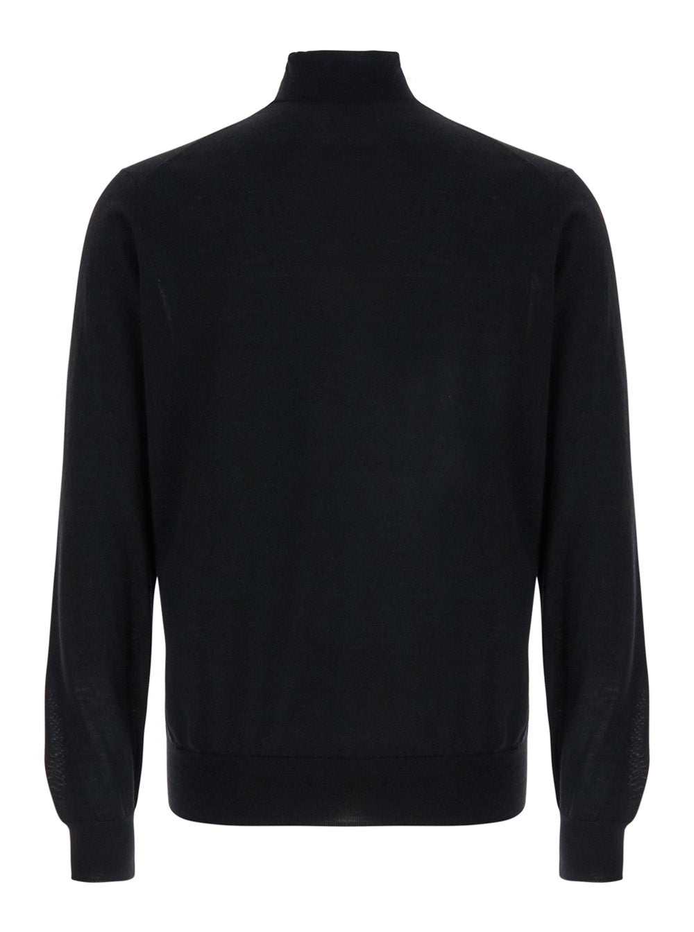 Black Turtleneck Sweater in Merino Wool and Silk Blend Man Merinos Cashmere Jersey