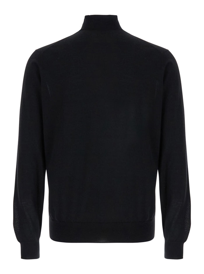 Black Turtleneck Sweater in Merino Wool and Silk Blend Man Merinos Cashmere Jersey
