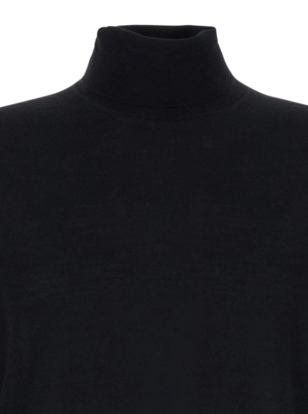 Black Turtleneck Sweater in Merino Wool and Silk Blend Man Merinos Cashmere Jersey