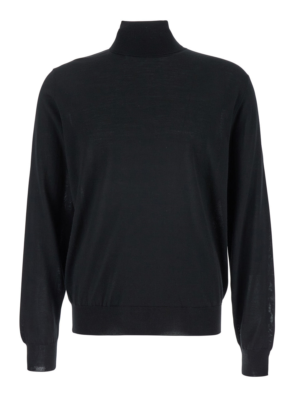 Black Turtleneck with Long Sleeves in Wool Man Virgin Jersey