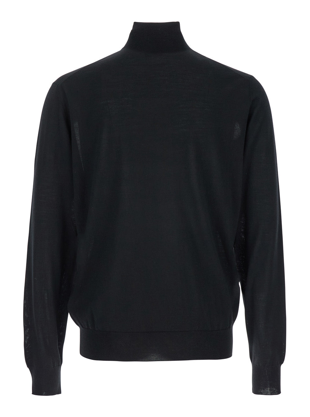Black Turtleneck with Long Sleeves in Wool Man Virgin Jersey