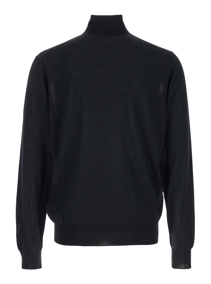 Black Turtleneck with Long Sleeves in Wool Man Virgin Jersey