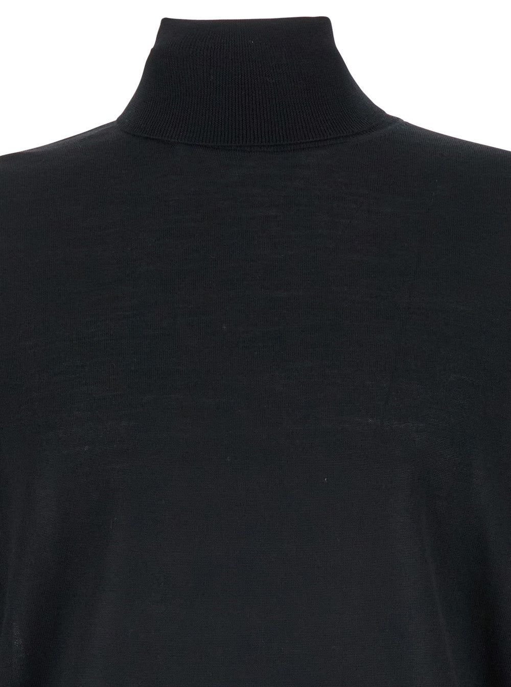Black Turtleneck with Long Sleeves in Wool Man Virgin Jersey