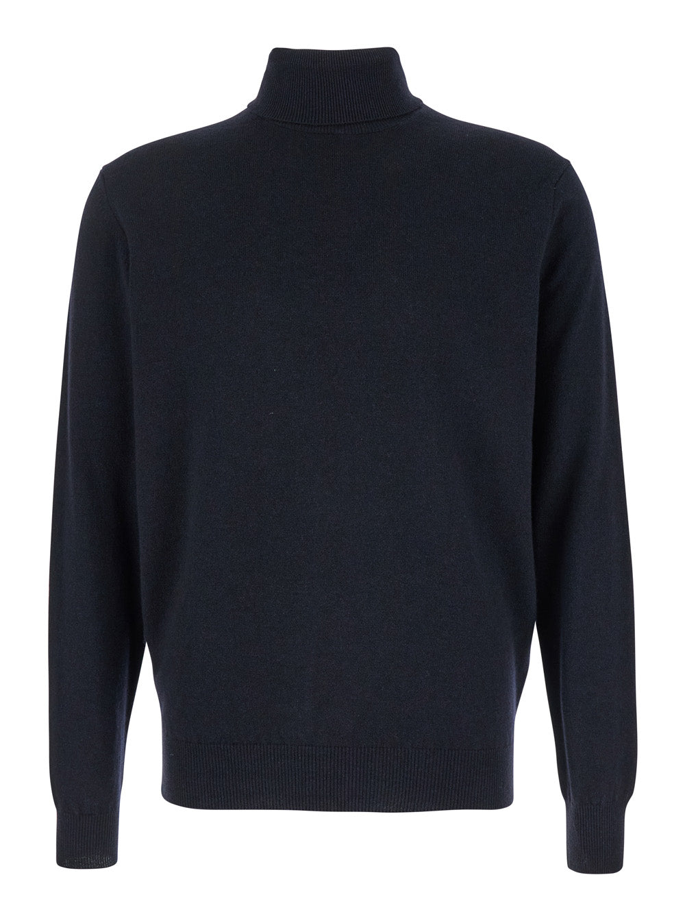 Dark Blue Turtleneck Sweater in Merino Wool and Silk Blend Man Blu Merinos Cashmere Jersey