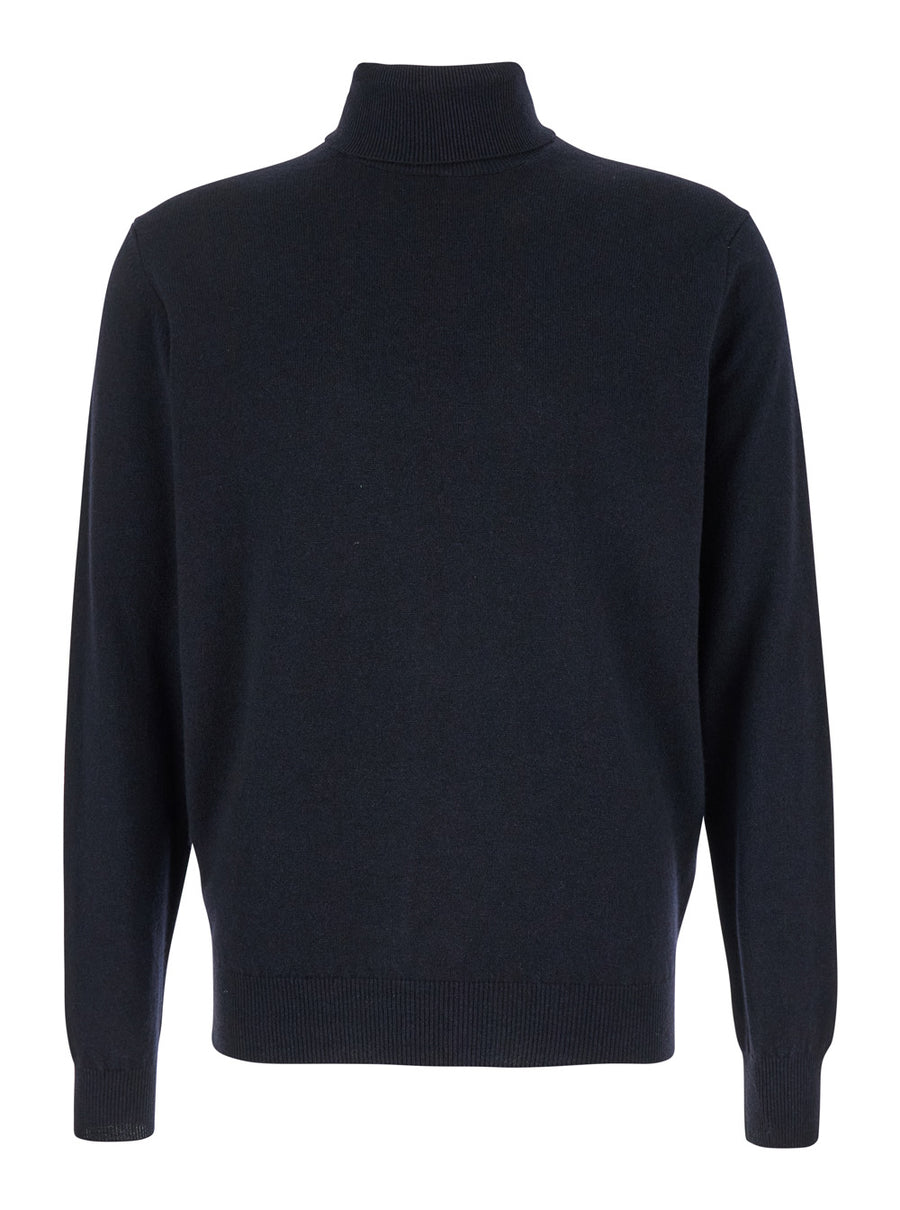 Dark Blue Turtleneck Sweater Merino Wool Blend Merinos Tops