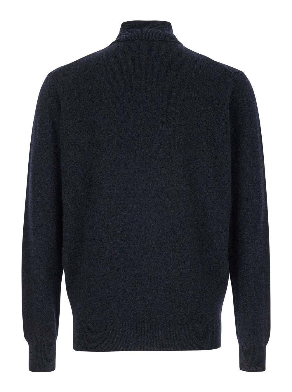 Dark Blue Turtleneck Sweater in Merino Wool and Silk Blend Man Blu Merinos Cashmere Jersey