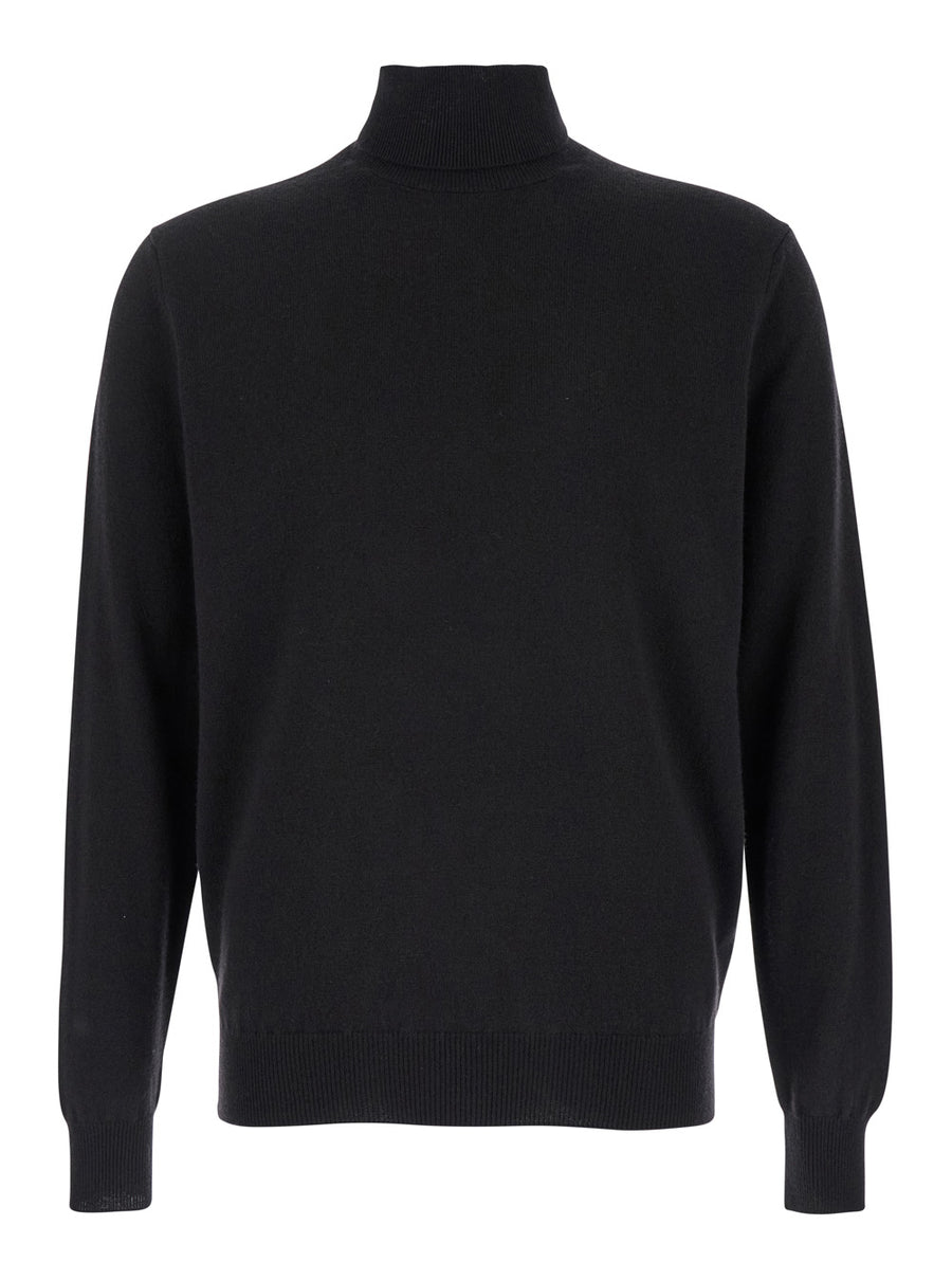 Black Turtleneck Sweater Merino Wool Blend Tops