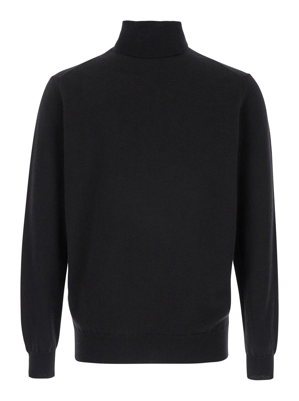 Black Turtleneck Sweater in Merino Wool and Silk Blend Man Merinos Cashmere Jersey