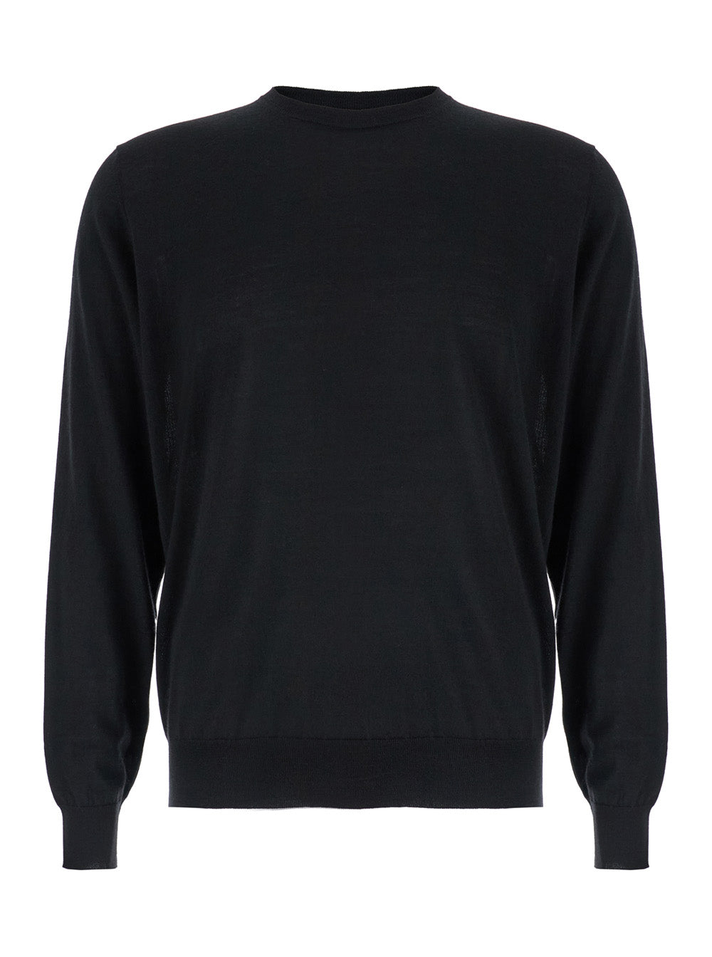Black Crewneck Sweater in Wool and Cashmere Man Merinos Silk Jersey