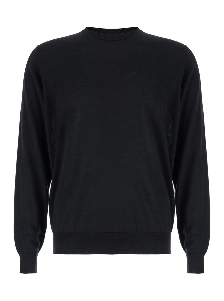 Black Crewneck Sweater Wool And Cashmere Merinos Tops