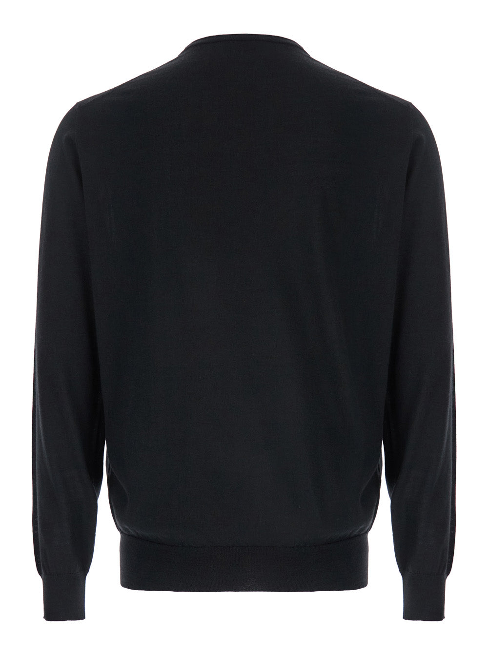 Black Crewneck Sweater in Wool and Cashmere Man Merinos Silk Jersey