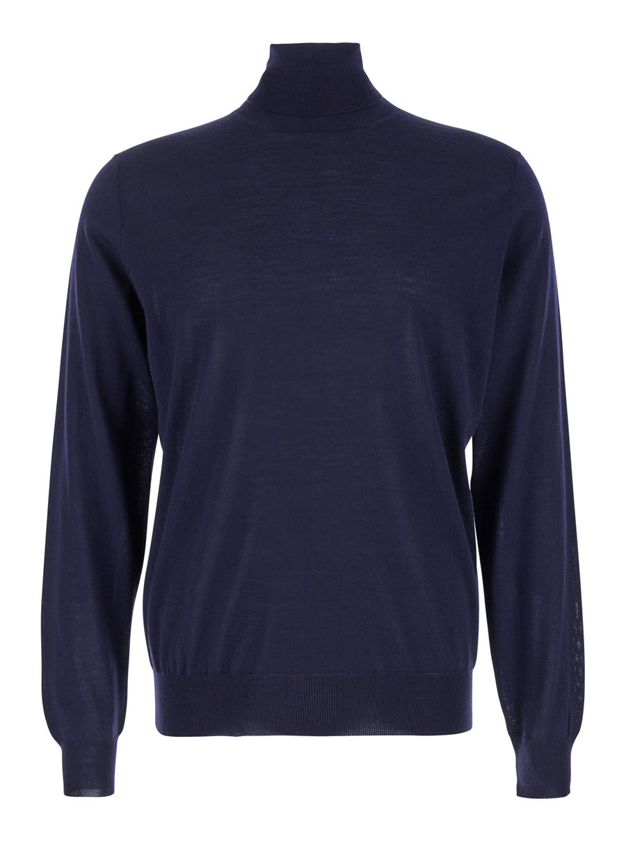 Crew Neck Merino Sweater Blue Wool Tops