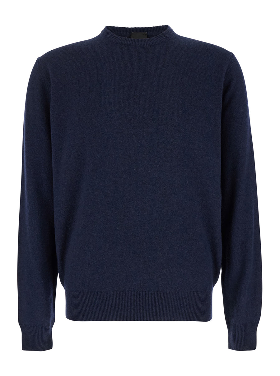 Blue Crewneck Sweater Merino Wool Blend Tops
