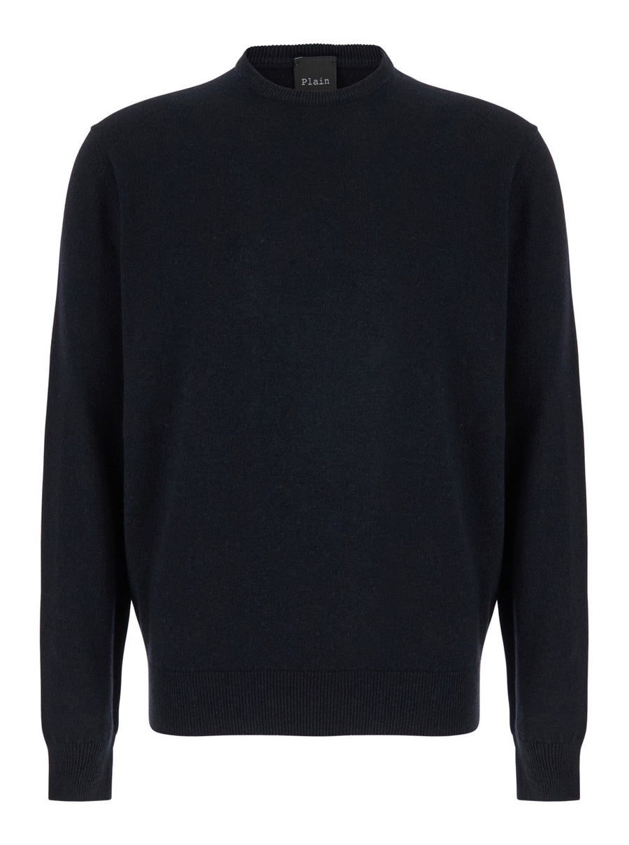 Dark Blue Crewneck Sweater Merino Wool Blend Tops