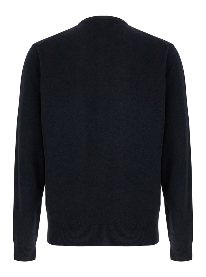Dark Blue Crewneck Sweater in Merino Wool and Silk Blend Man Blu Merinos Cashmere Jersey