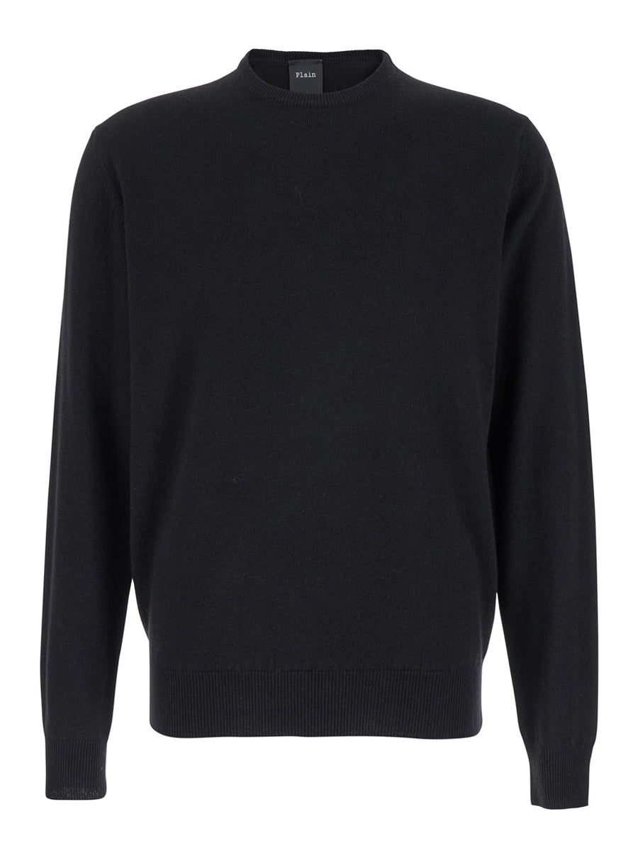 Black Crewneck Sweater Merino Wool And Silk Tops
