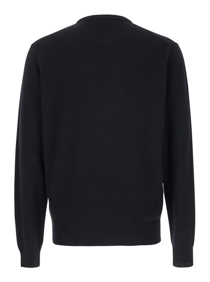Black Crewneck Sweater in Merino Wool and Silk Blend Man Merinos Cashmere Jersey