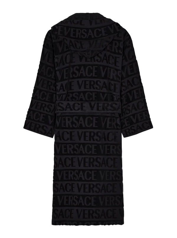Hooded Bathrobe Black Tech Fabric Towels & Bath Robes