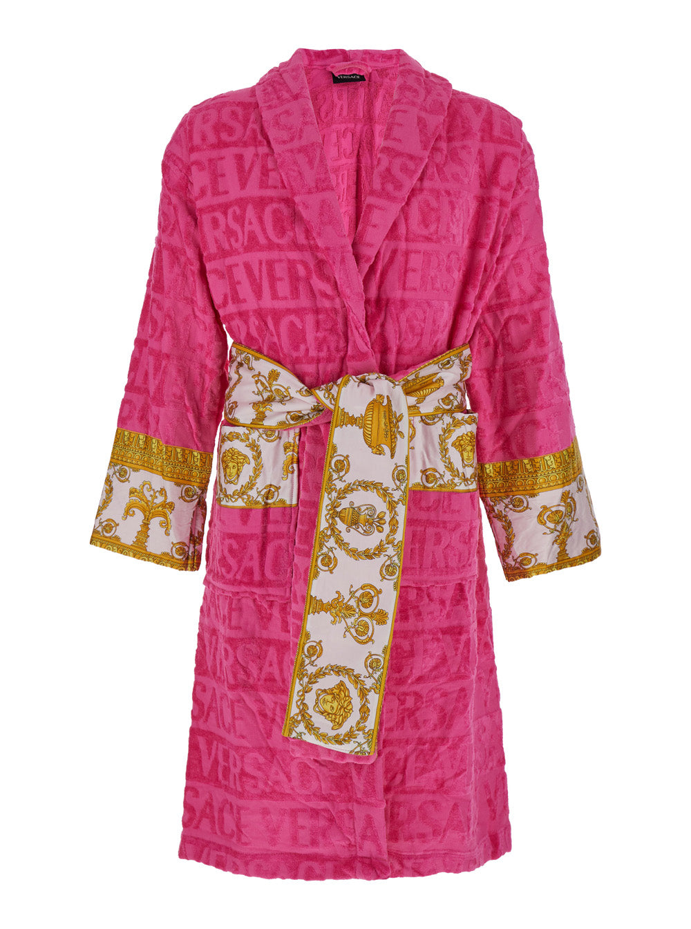 Pink Bathrobe With Baroque Pattern Terry Cotton Bathrobes