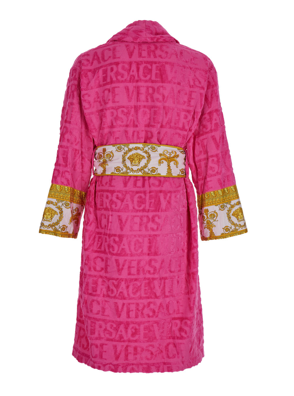 Pink Bathrobe With Baroque Pattern Terry Cotton Bathrobes
