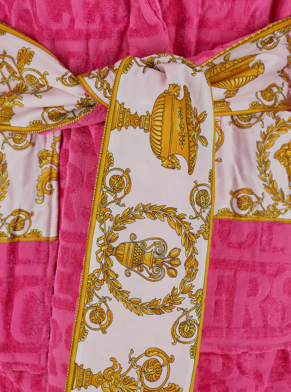 Pink Bathrobe With Baroque Pattern Terry Cotton Bathrobes
