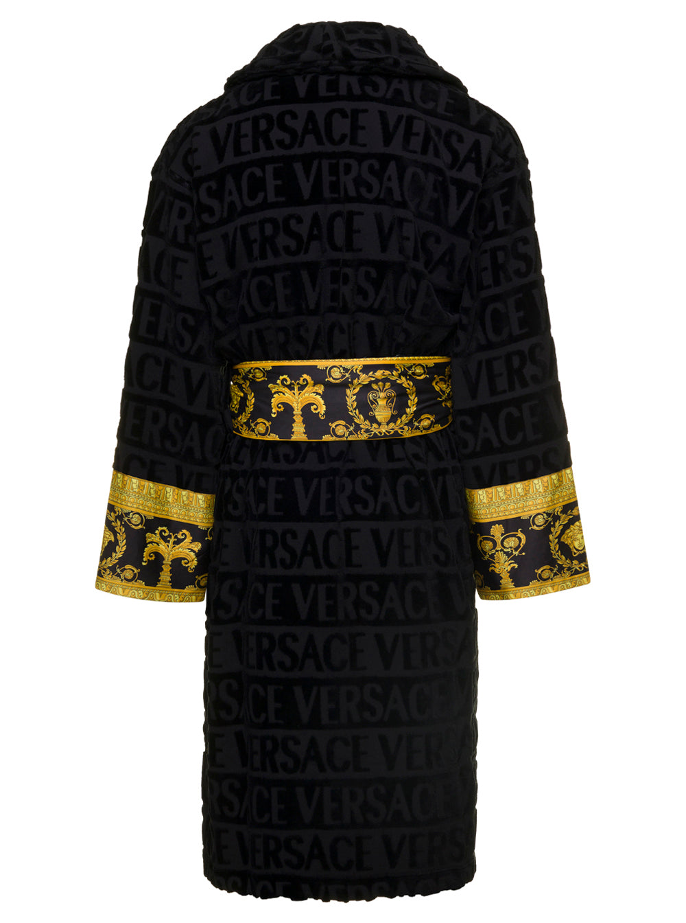 Black Bathrobe With Baroque Pattern Terry Cotton Versace Home Bathrobes