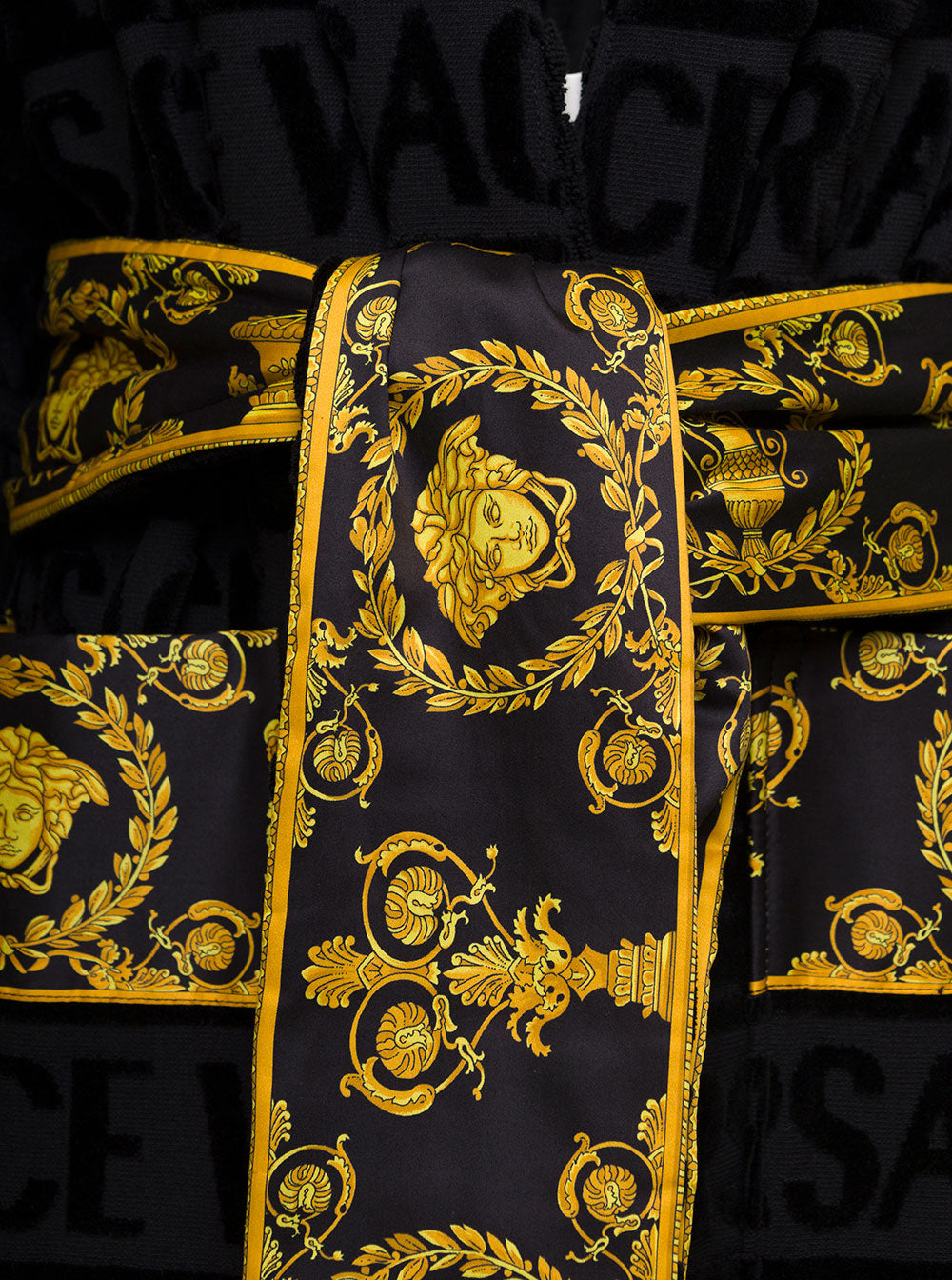 Black Bathrobe With Baroque Pattern Terry Cotton Versace Home Bathrobes