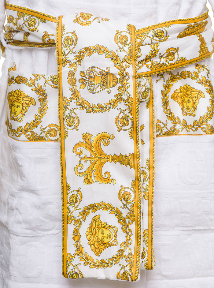 Accappatoio Corto Con Motivo Barocco Spugna Di Cotone Bianco Versace Home White Cotton Bathrobes