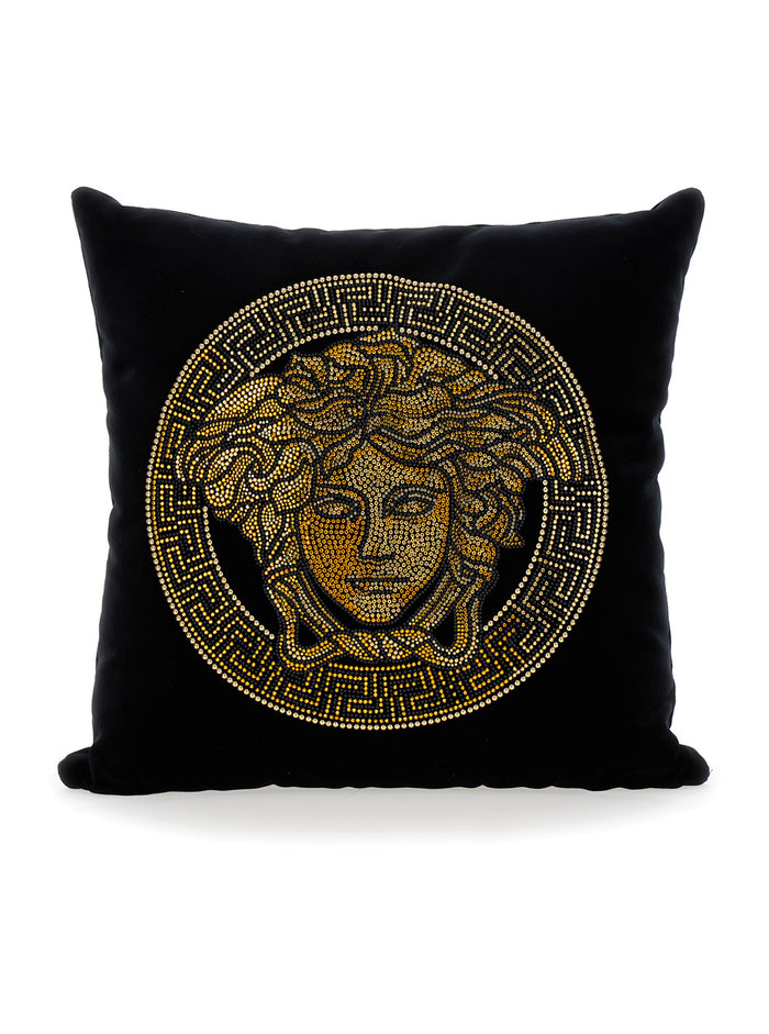 Icon Black Cushion With Medusa And Rhinestone Cotton Cushions