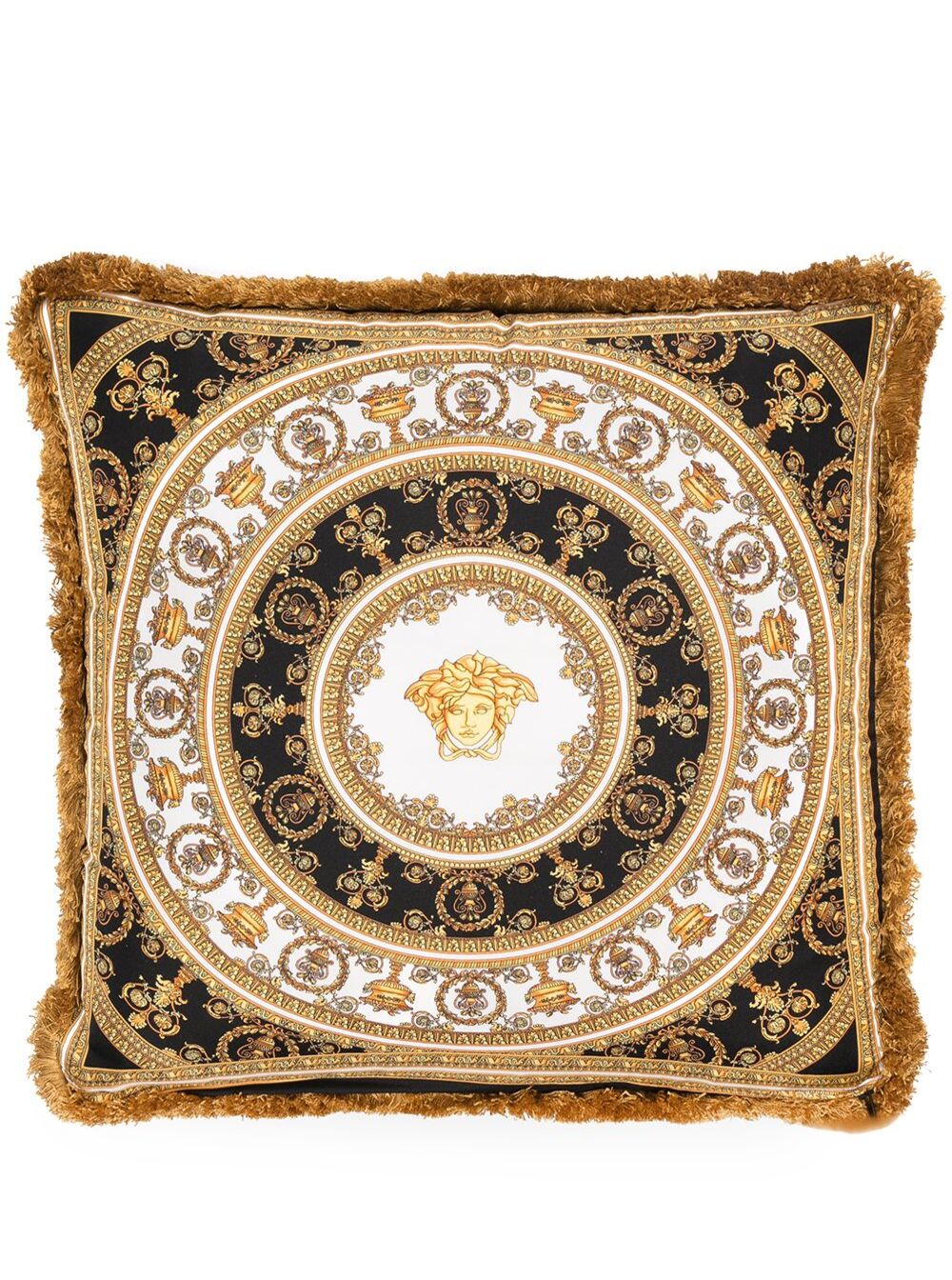 Gold, Black And White Pillow Silk Synthetic Fibers With Baroque Print Yellow Cushions